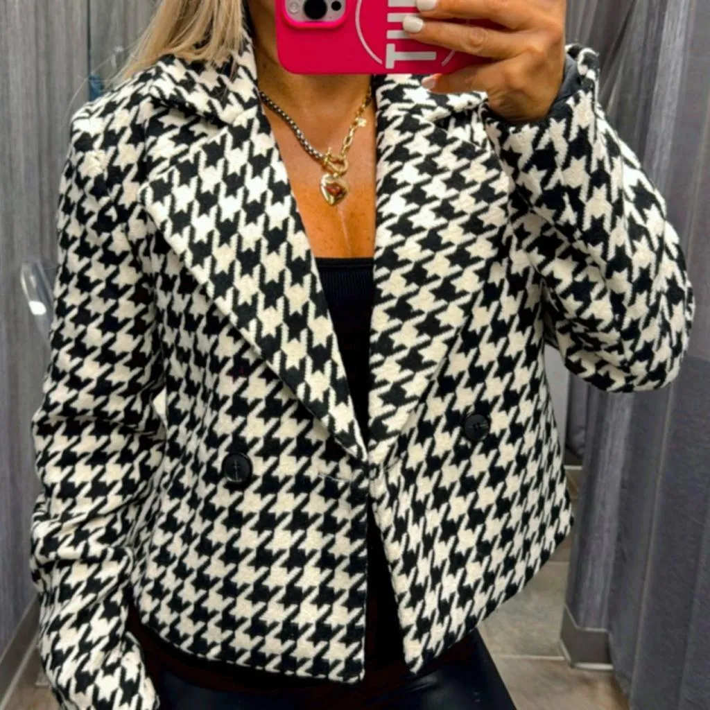 2275 Houndstooth double breasted crop blazer