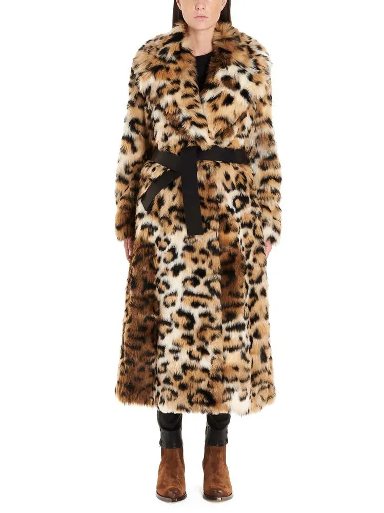 Alanui Belted Animalier Faux Fur Coat