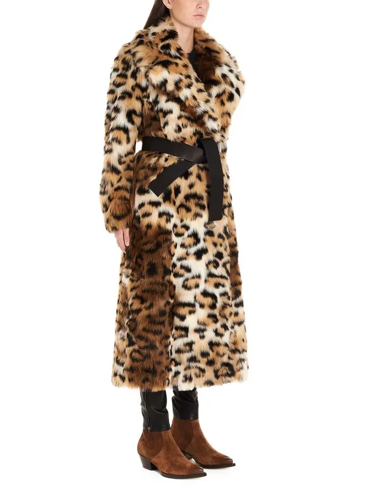 Alanui Belted Animalier Faux Fur Coat