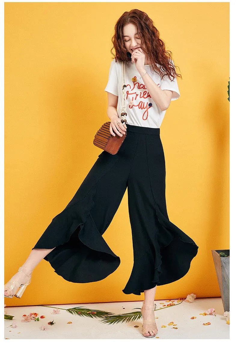 ARTKA WIDE LEG SIDE SPLIT TROUSERS IN BLACK