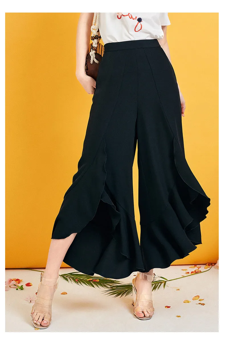 ARTKA WIDE LEG SIDE SPLIT TROUSERS IN BLACK