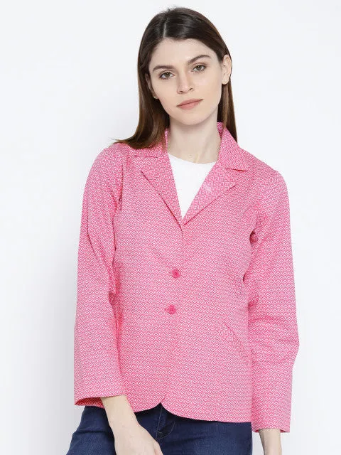 Ayaany Pink & White Printed Single-Breasted Casual Blazer