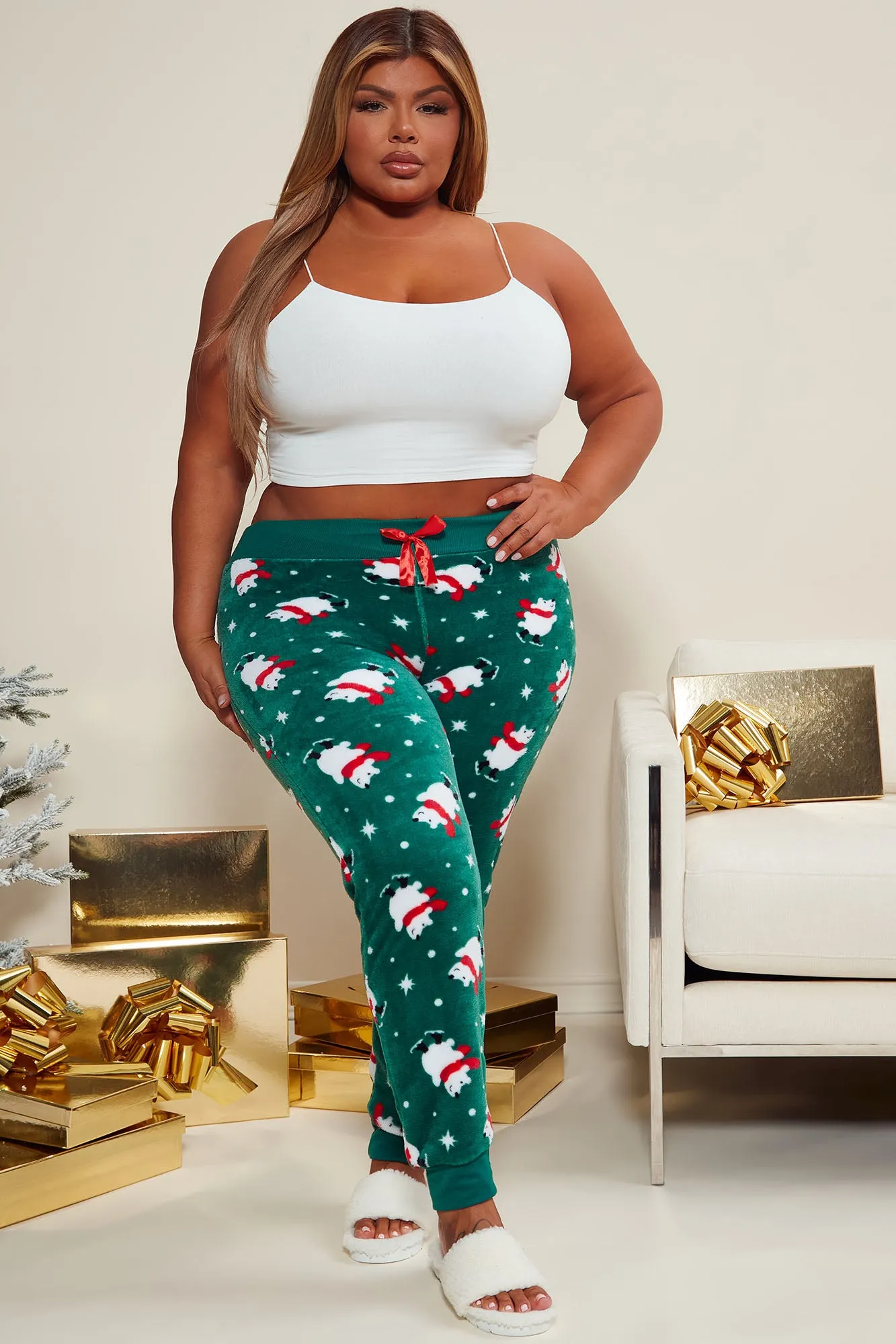 Baby Its Cold Outside Plush PJ Joggers - Green/combo