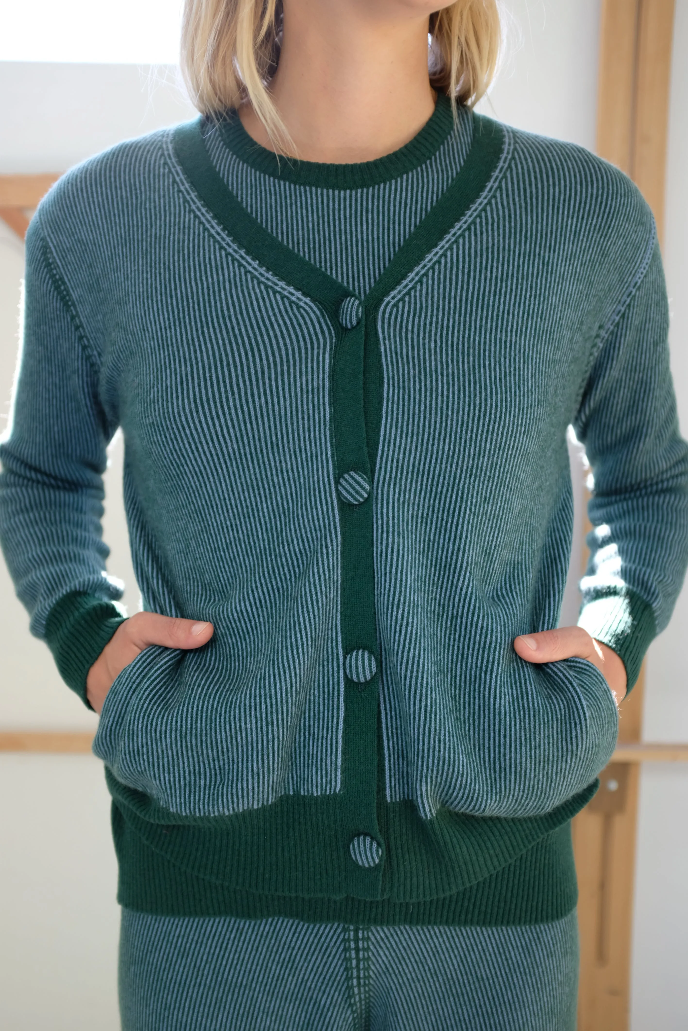 Beklina Cashmere Ribbed Cardigan Lake