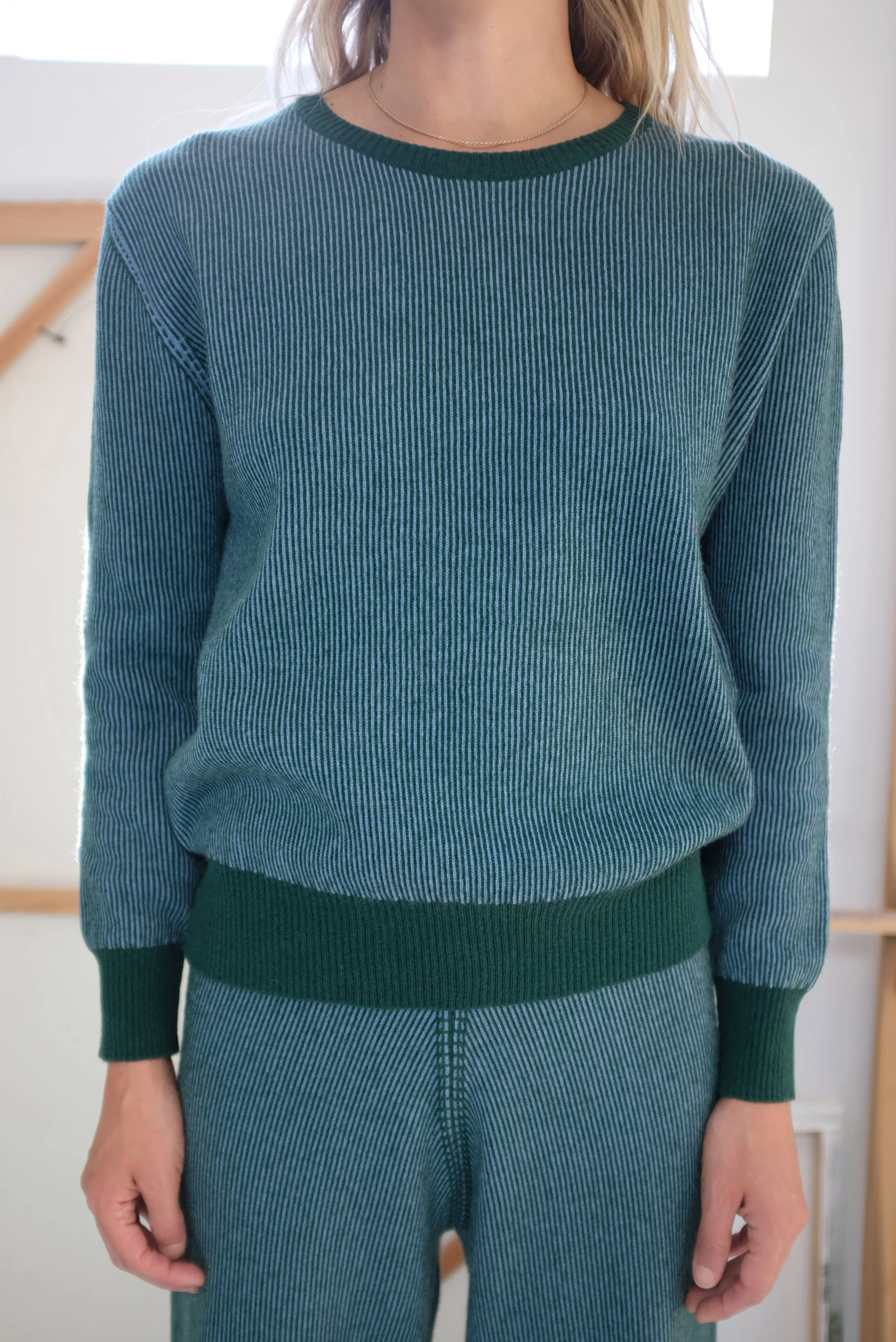 Beklina Cashmere Ribbed Crew Sweater Lake