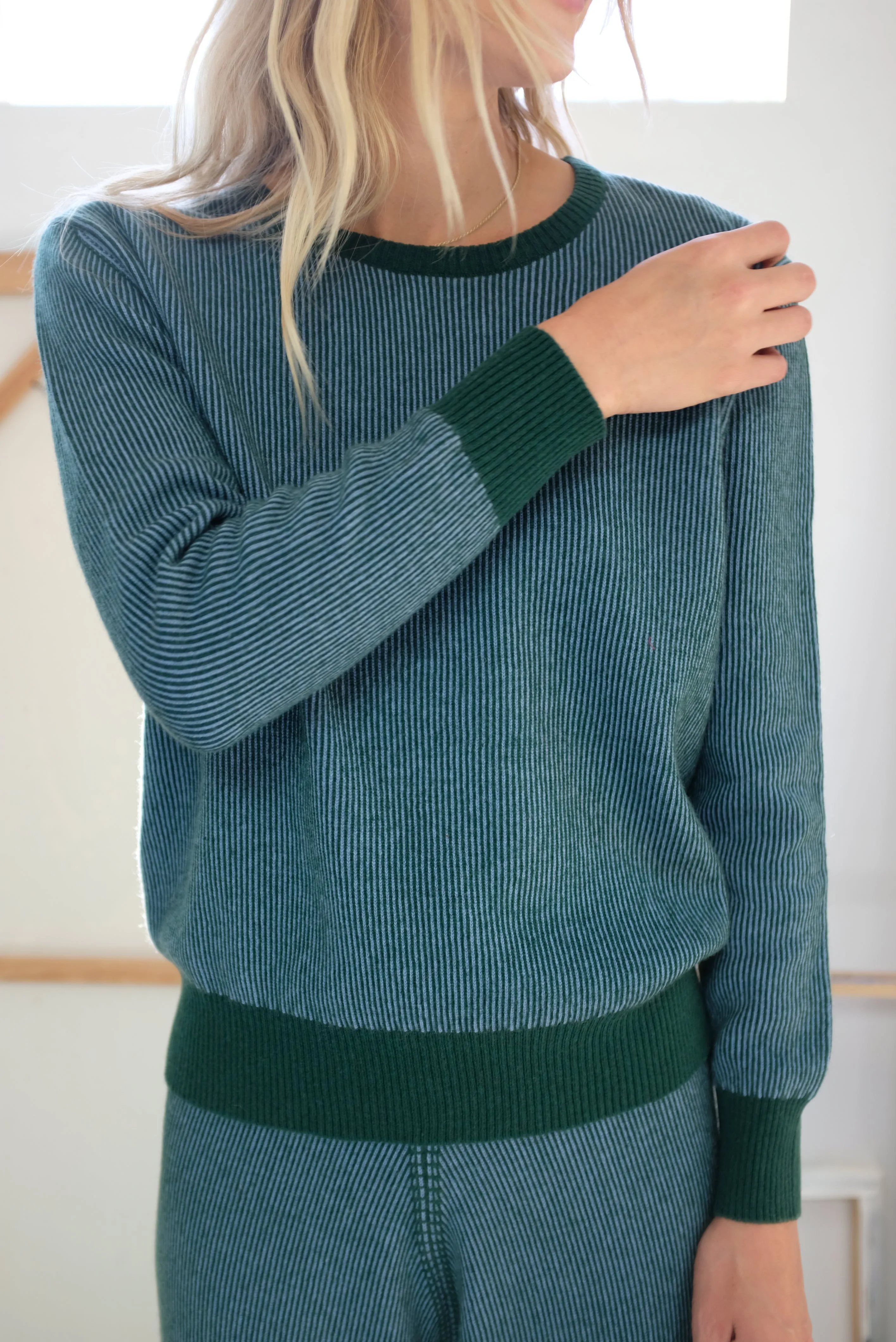 Beklina Cashmere Ribbed Crew Sweater Lake