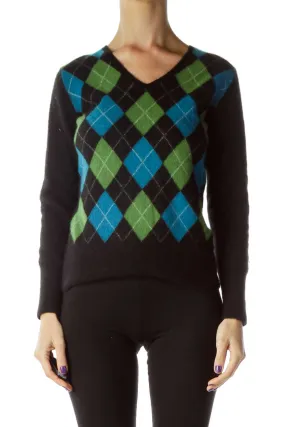 Black Argyle Cashmere Sweater