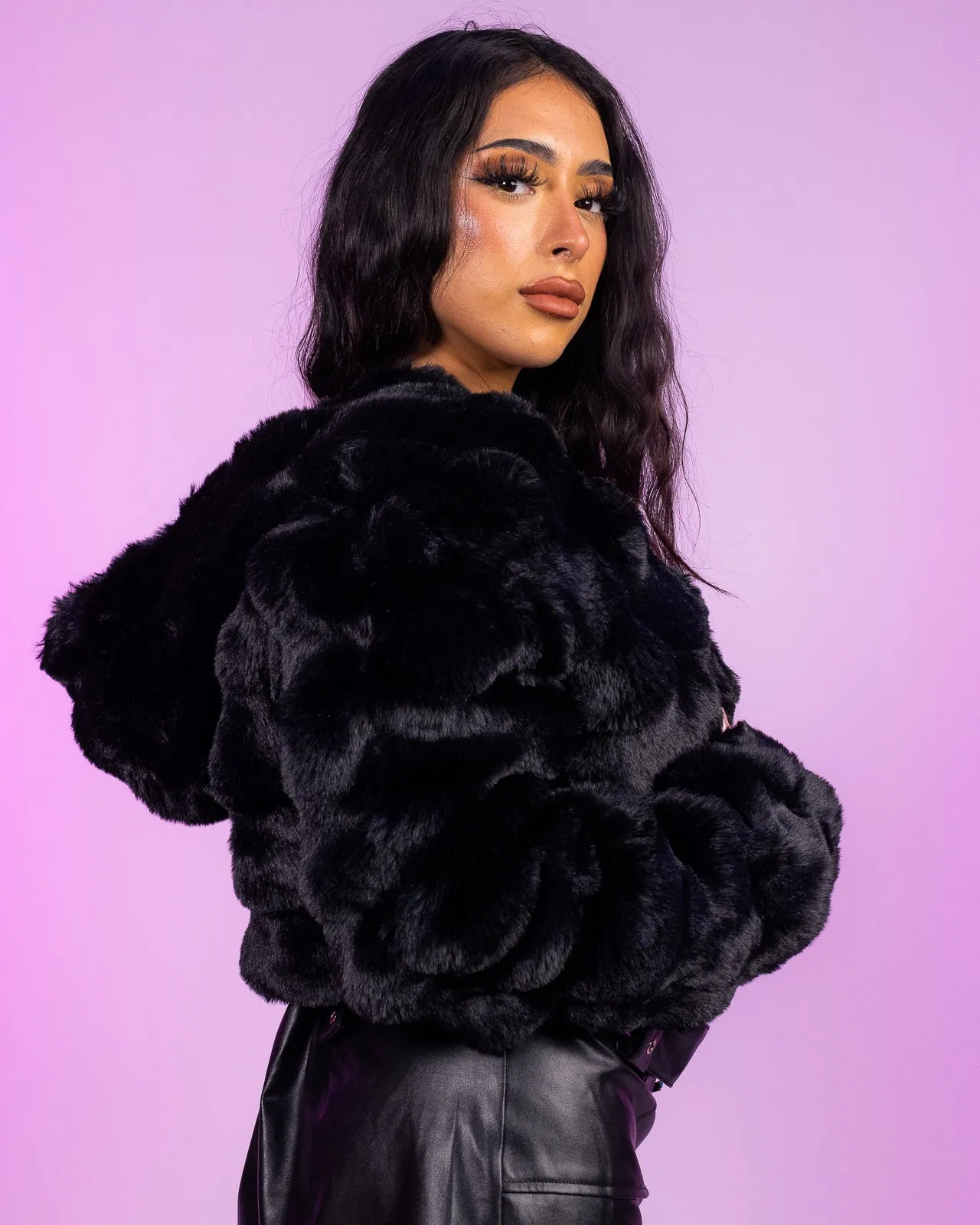 Black Aria Plush Faux Fur Jacket