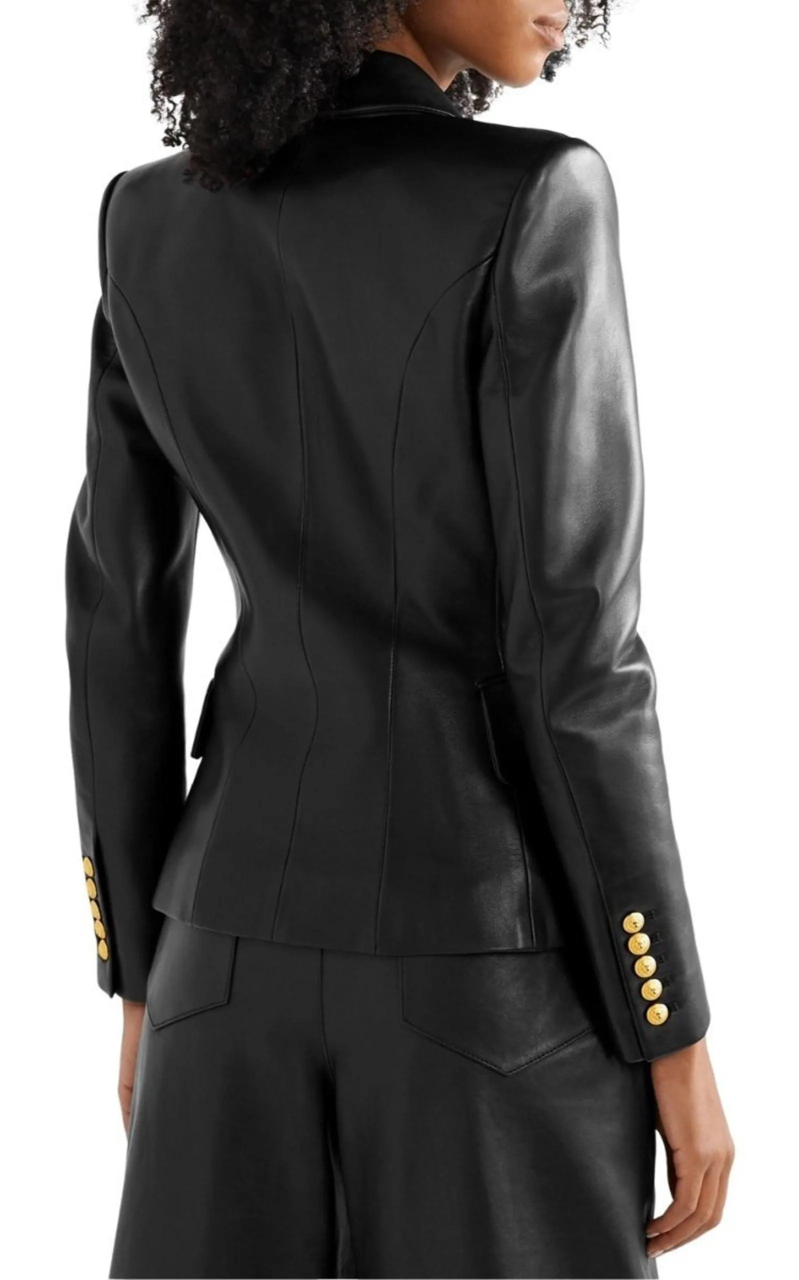 Black Leather Double-Breasted Blazer