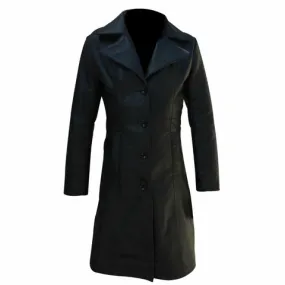 Black Leather Women Vintage Trench Coat