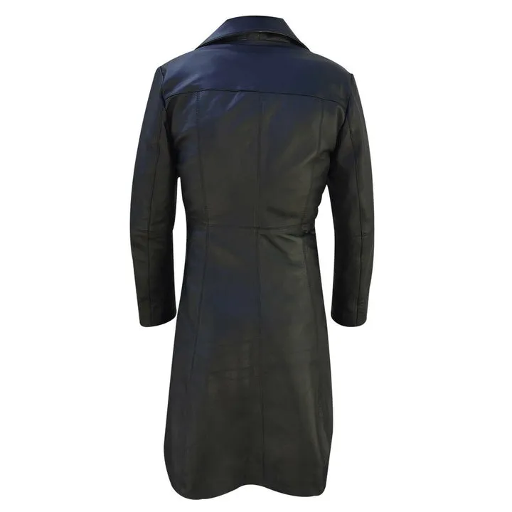 Black Leather Women Vintage Trench Coat