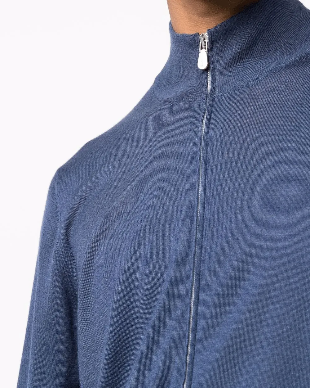 Blue and Grey Cashmere Full Zip Sweater