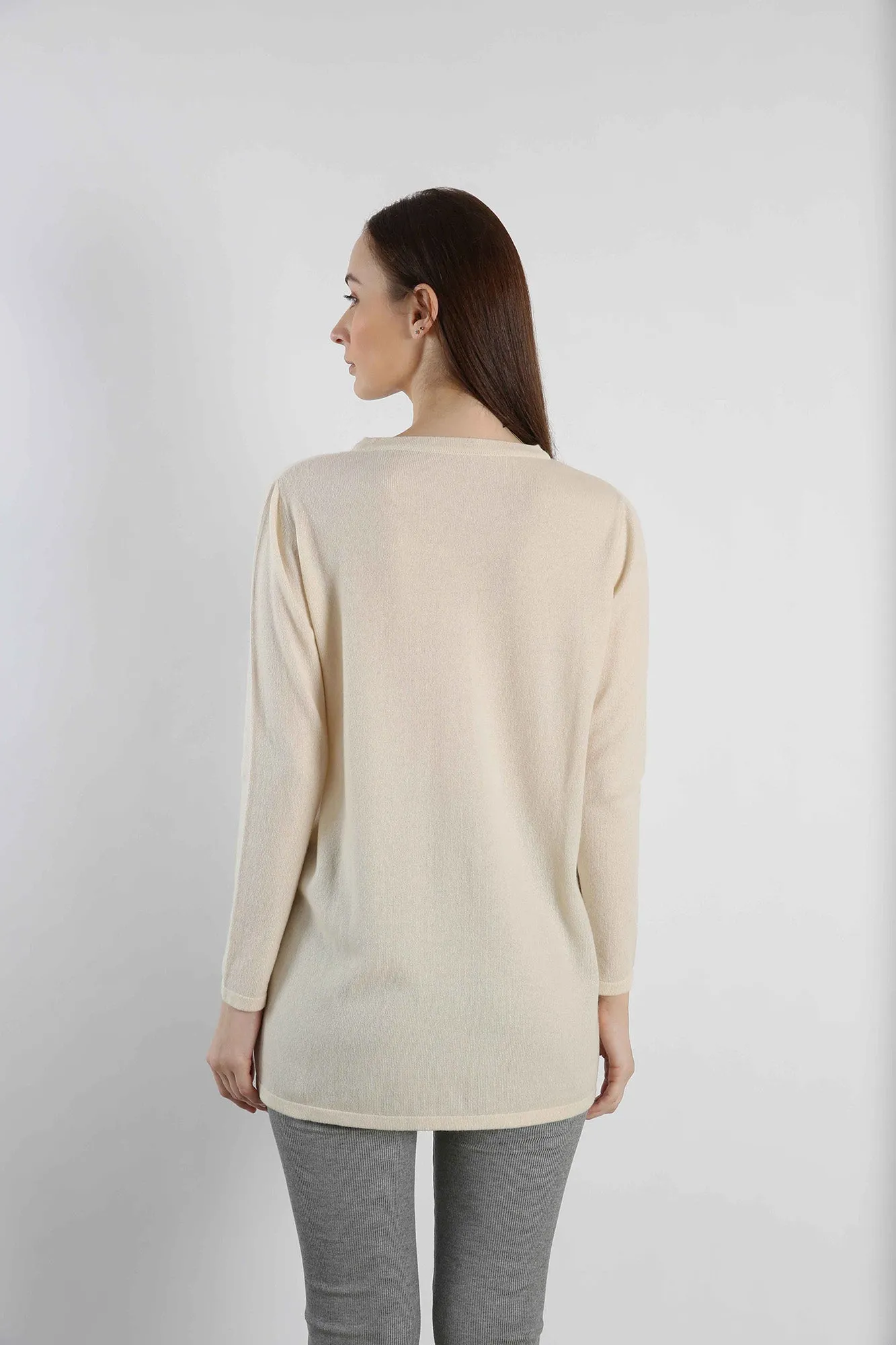 Boat Neck Pure Cashmere Sweater - Ivory