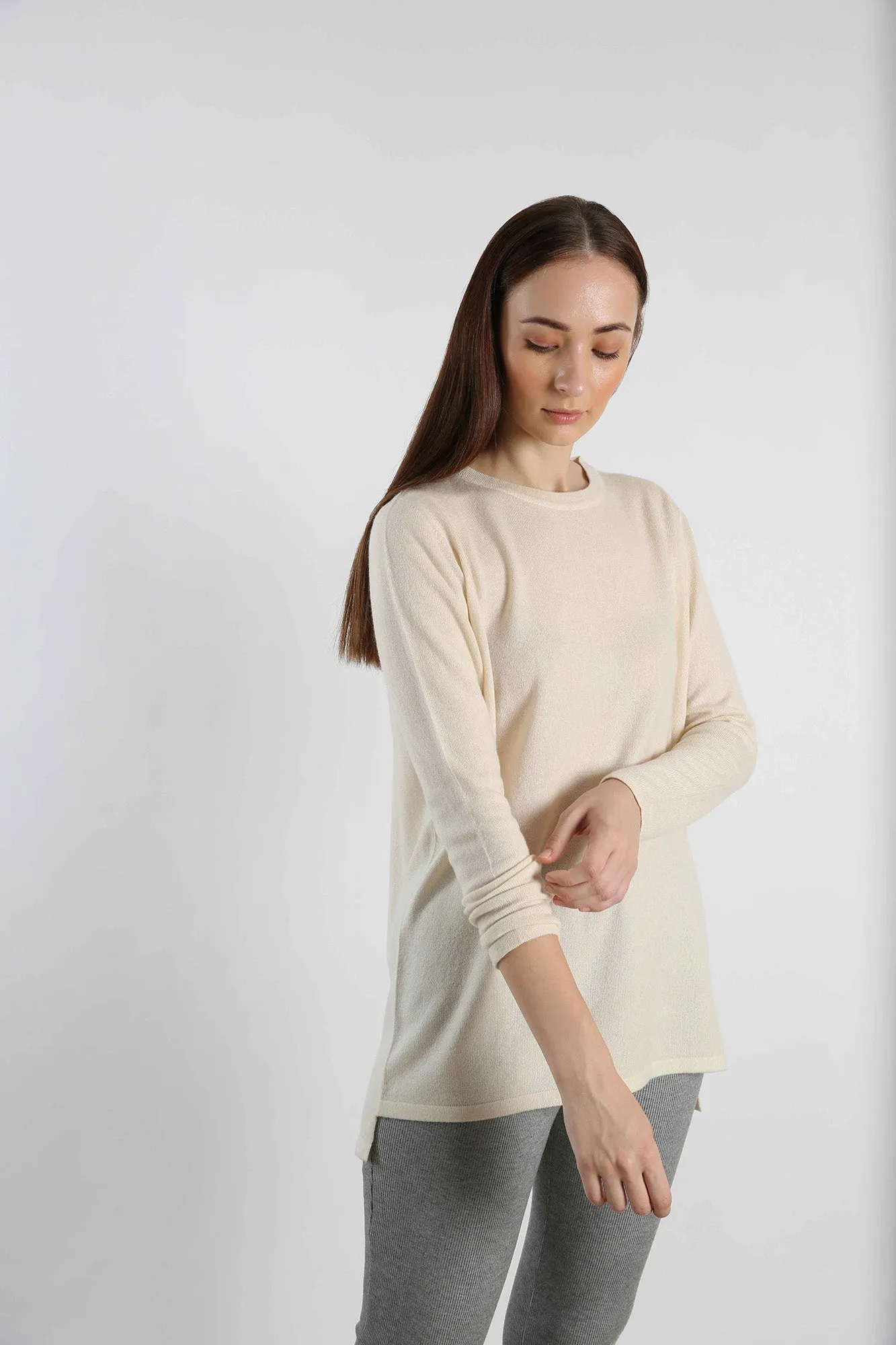 Boat Neck Pure Cashmere Sweater - Ivory