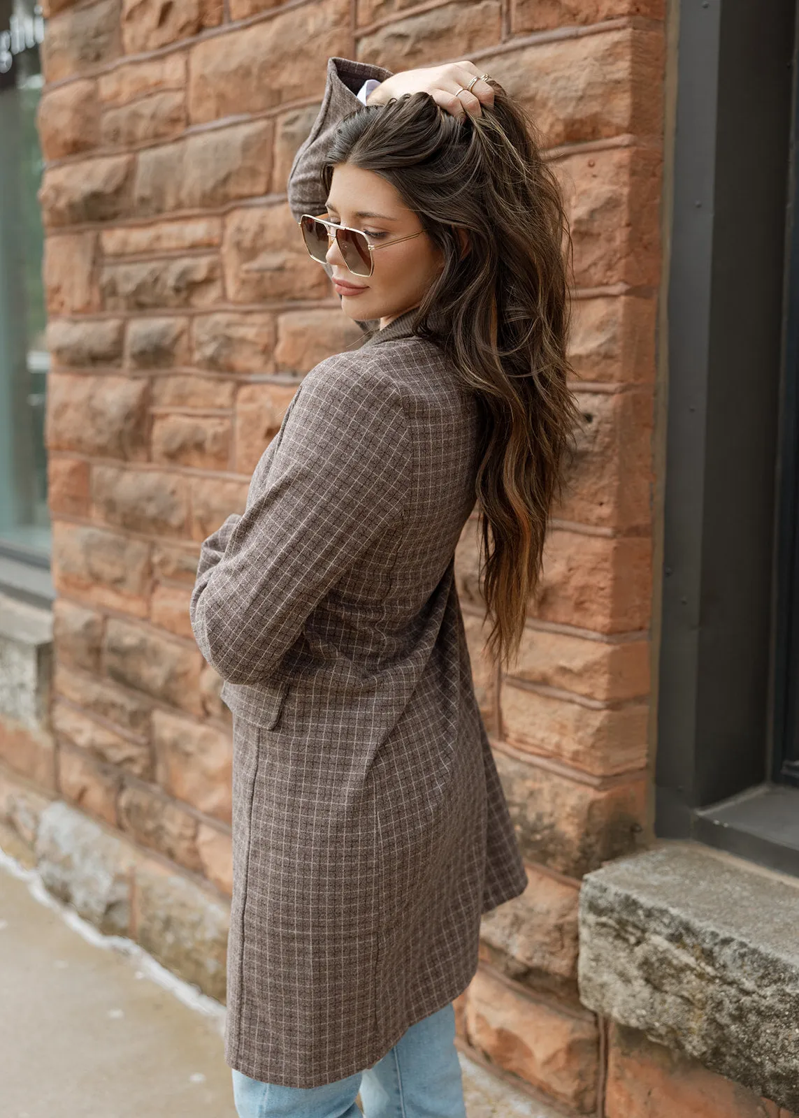 Brown Check Plaid Trench Coat