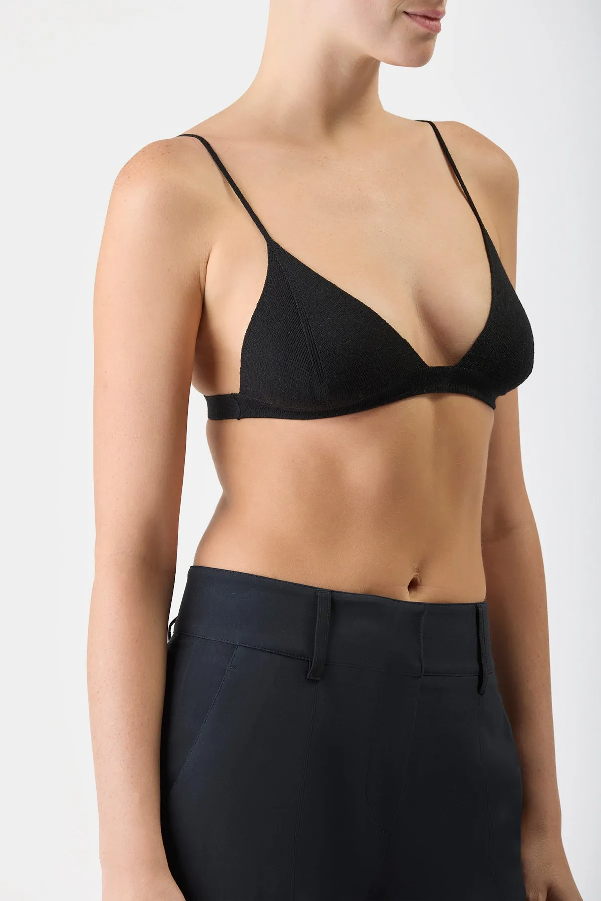 Chevier Knit Bra in Black Merino Wool