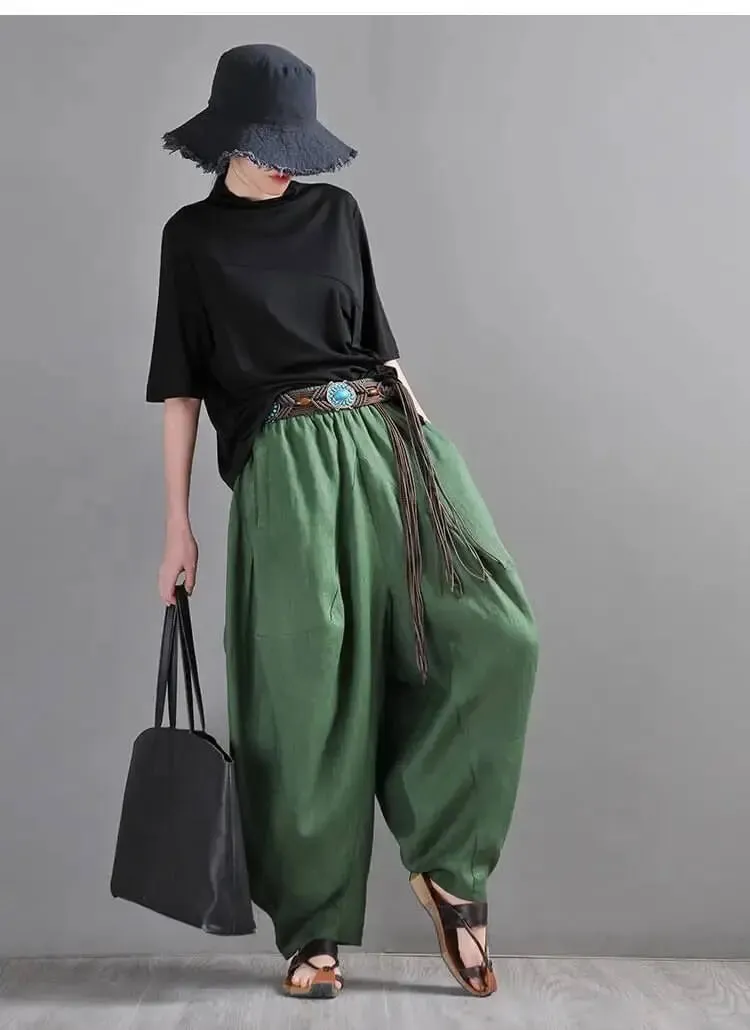 Chic Linen Harem Pants: Stylish Wide Leg Trousers for Women