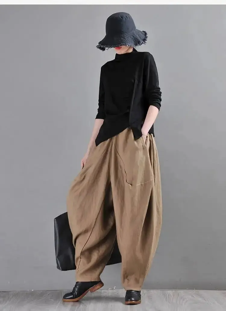 Chic Linen Harem Pants: Stylish Wide Leg Trousers for Women