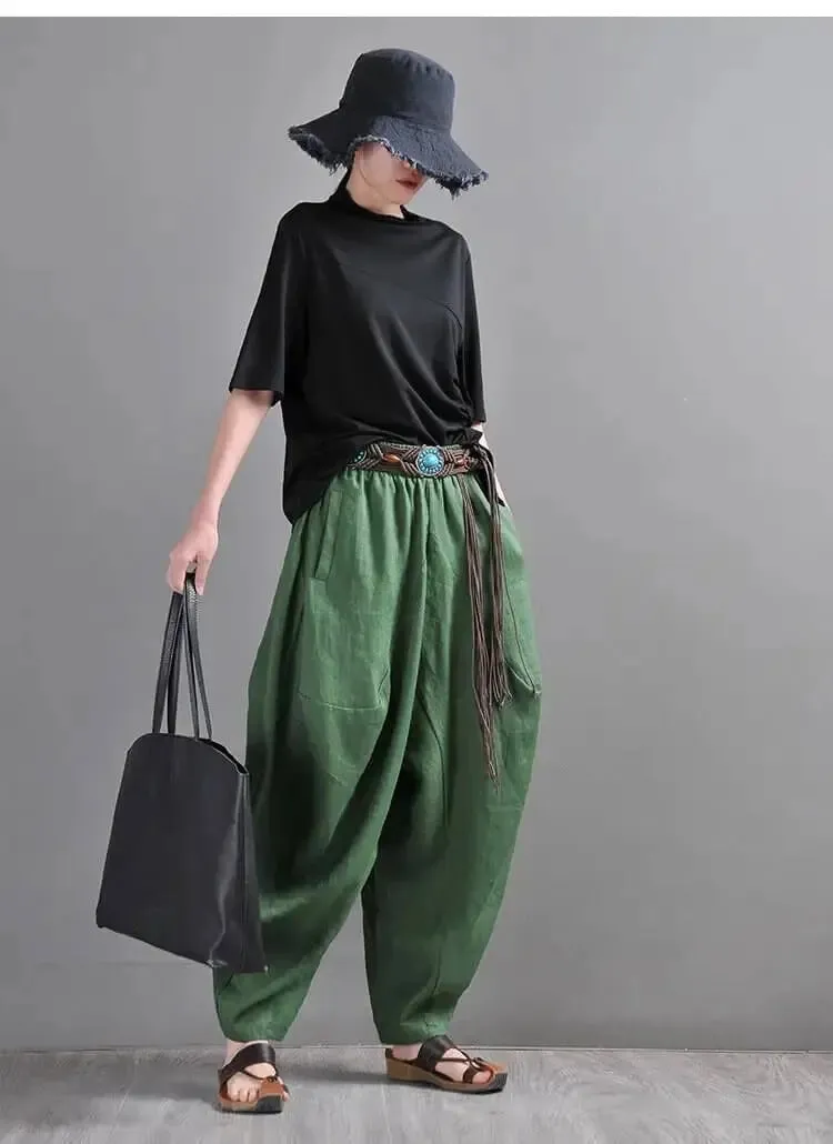 Chic Linen Harem Pants: Stylish Wide Leg Trousers for Women