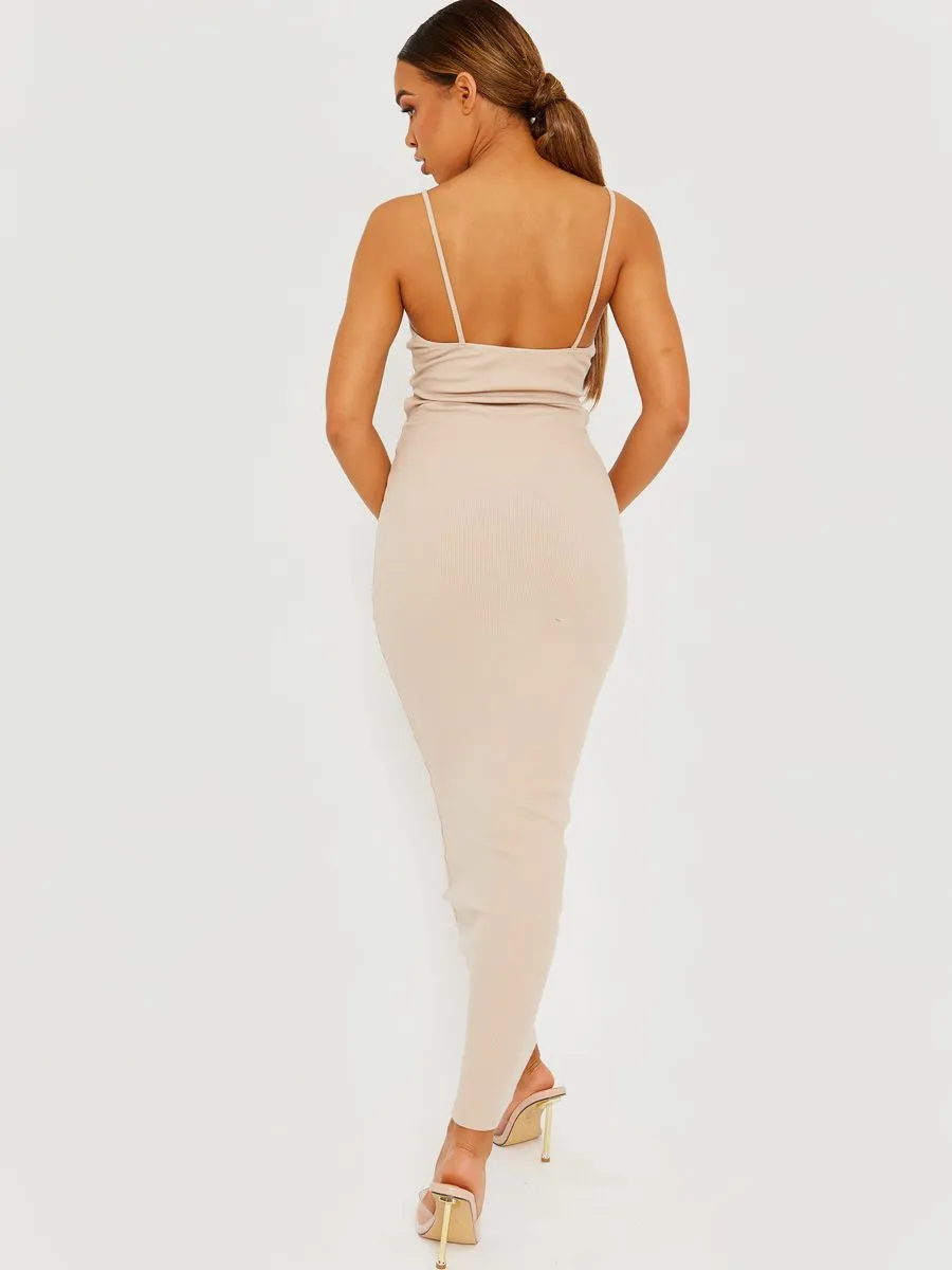 Corrine Cut Out Ribbed Cami Maxi Dress In Stone