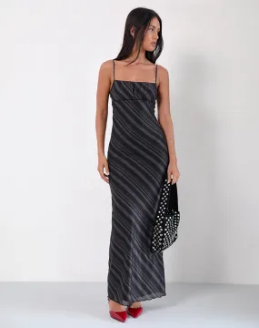 Darsih Maxi Dress in Irregular Stripe Grey Black