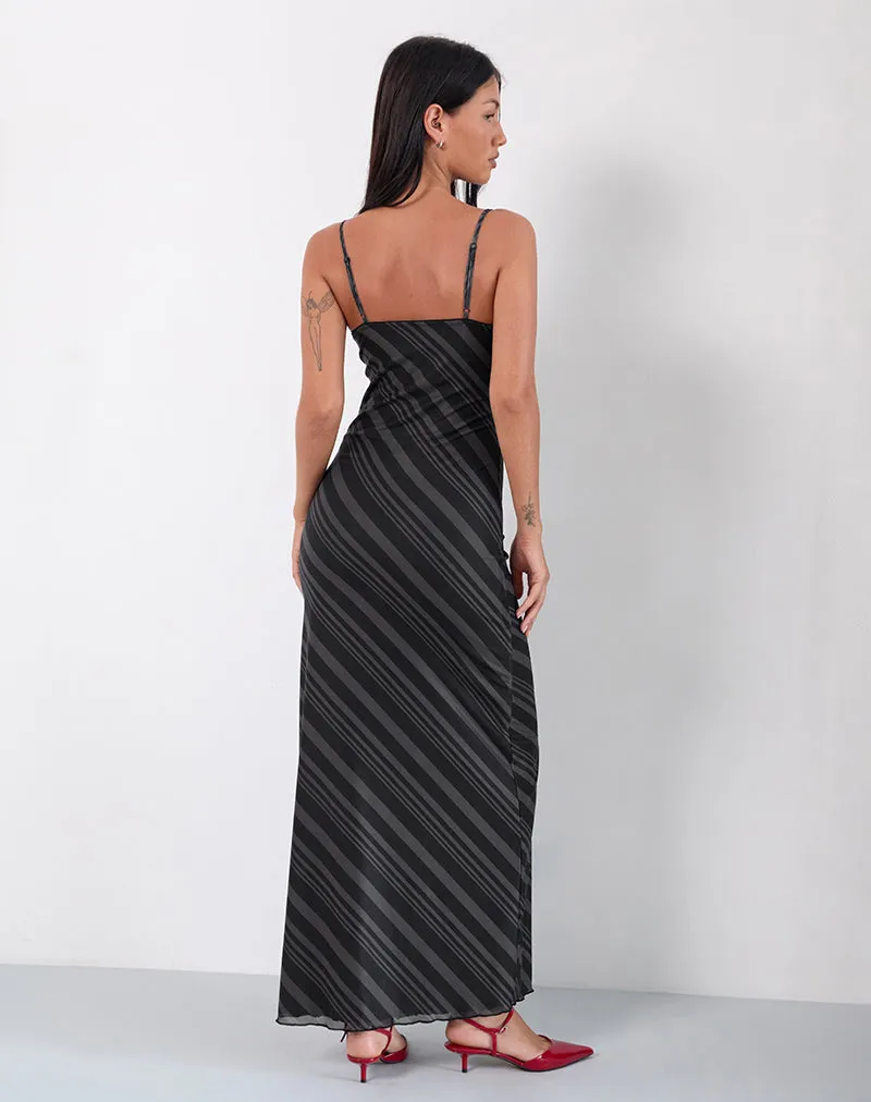 Darsih Maxi Dress in Irregular Stripe Grey Black