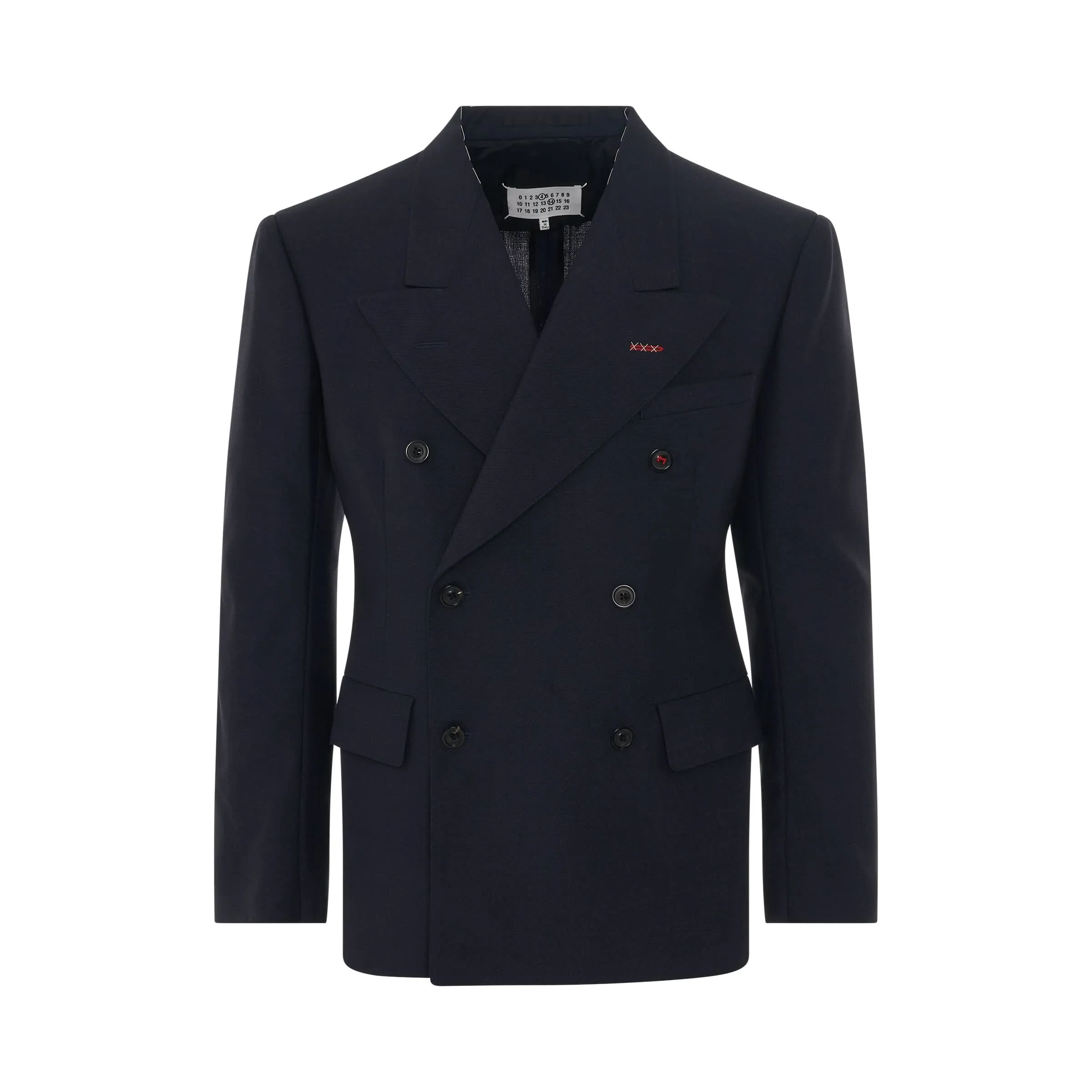 Double Breasted Contrast Stitch Blazer in Navy