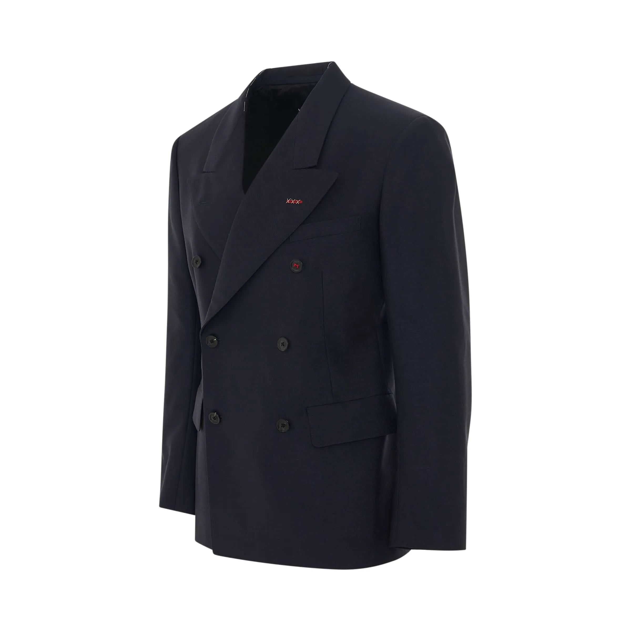 Double Breasted Contrast Stitch Blazer in Navy