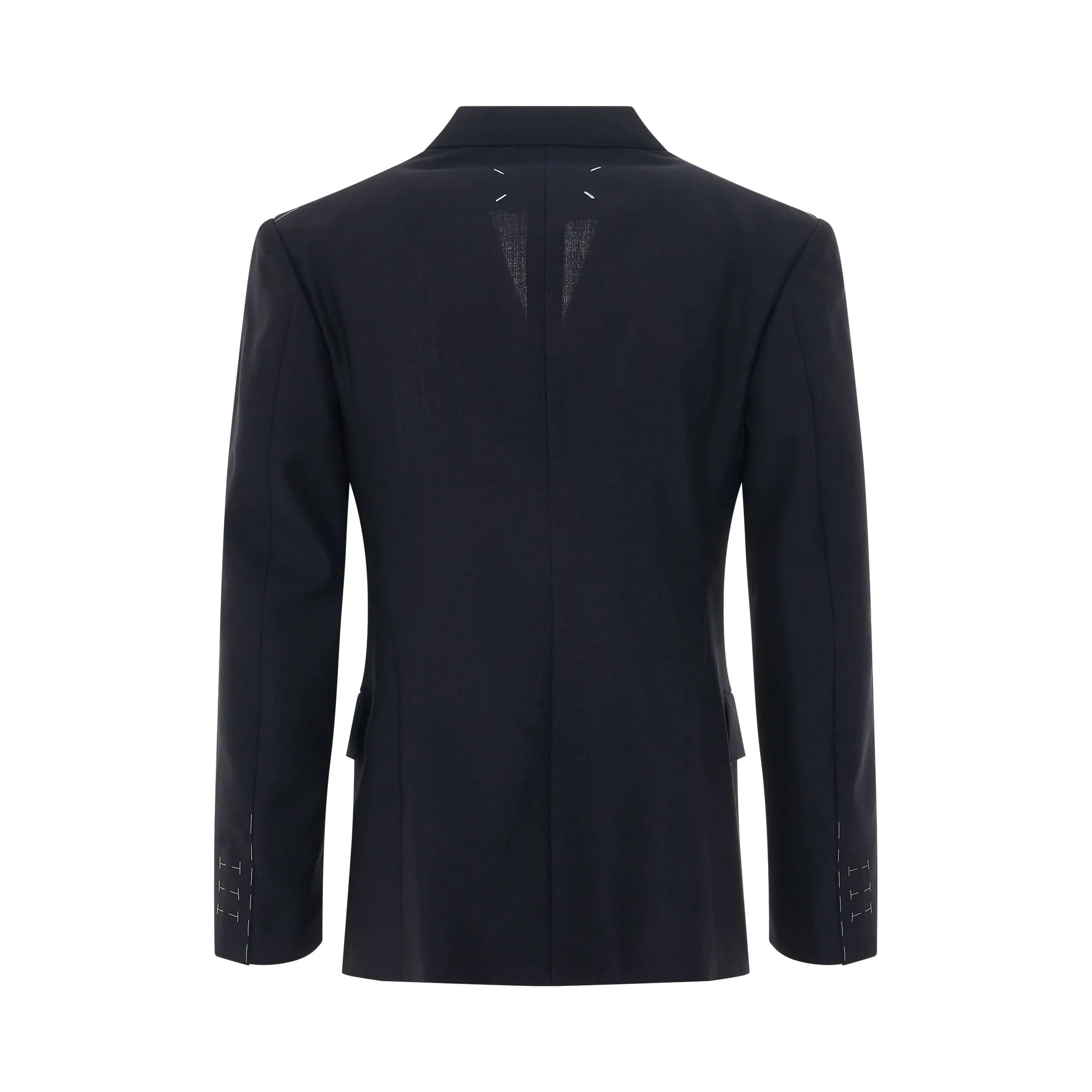 Double Breasted Contrast Stitch Blazer in Navy