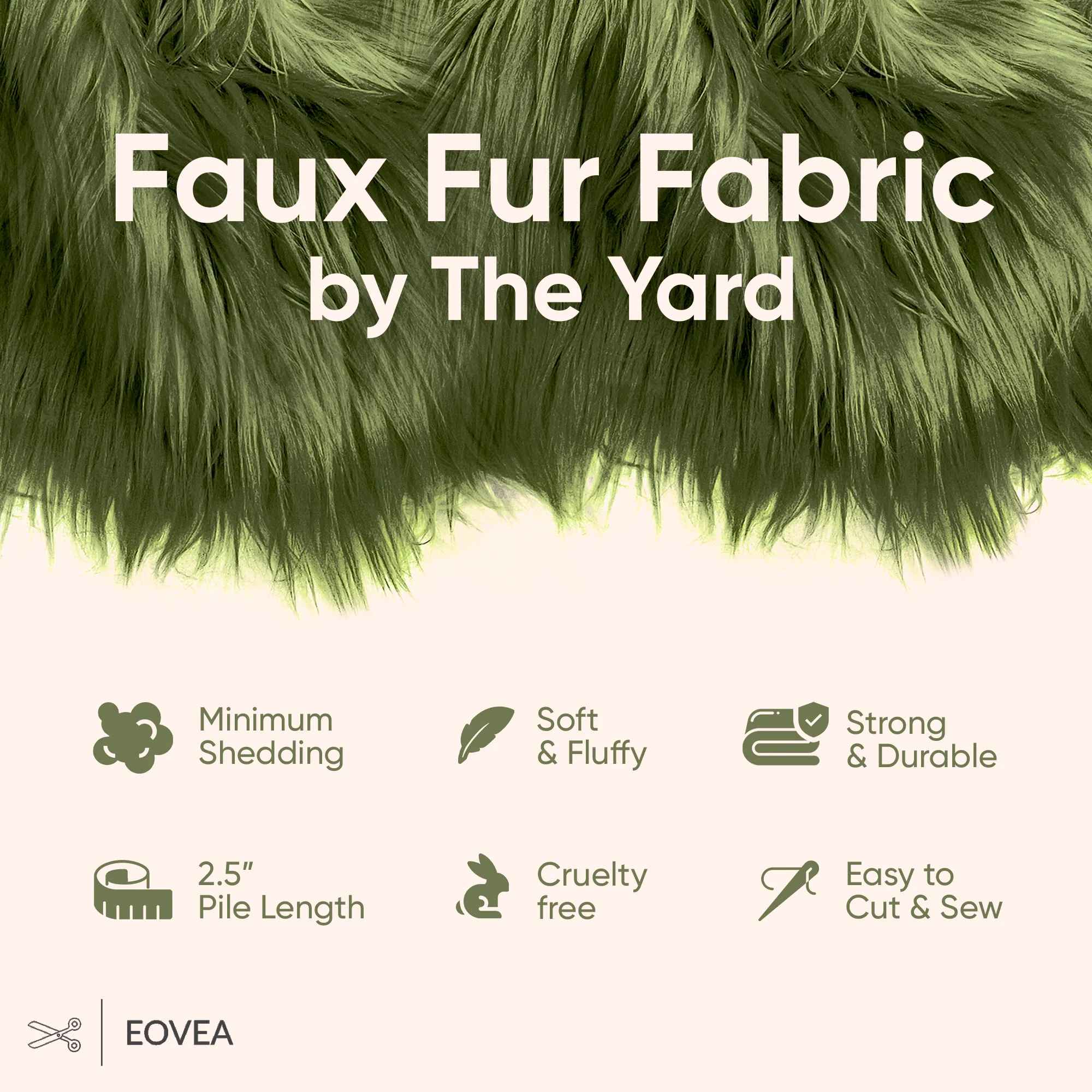 EOVEA Shaggy Faux Fur Fabric | Dark Olive