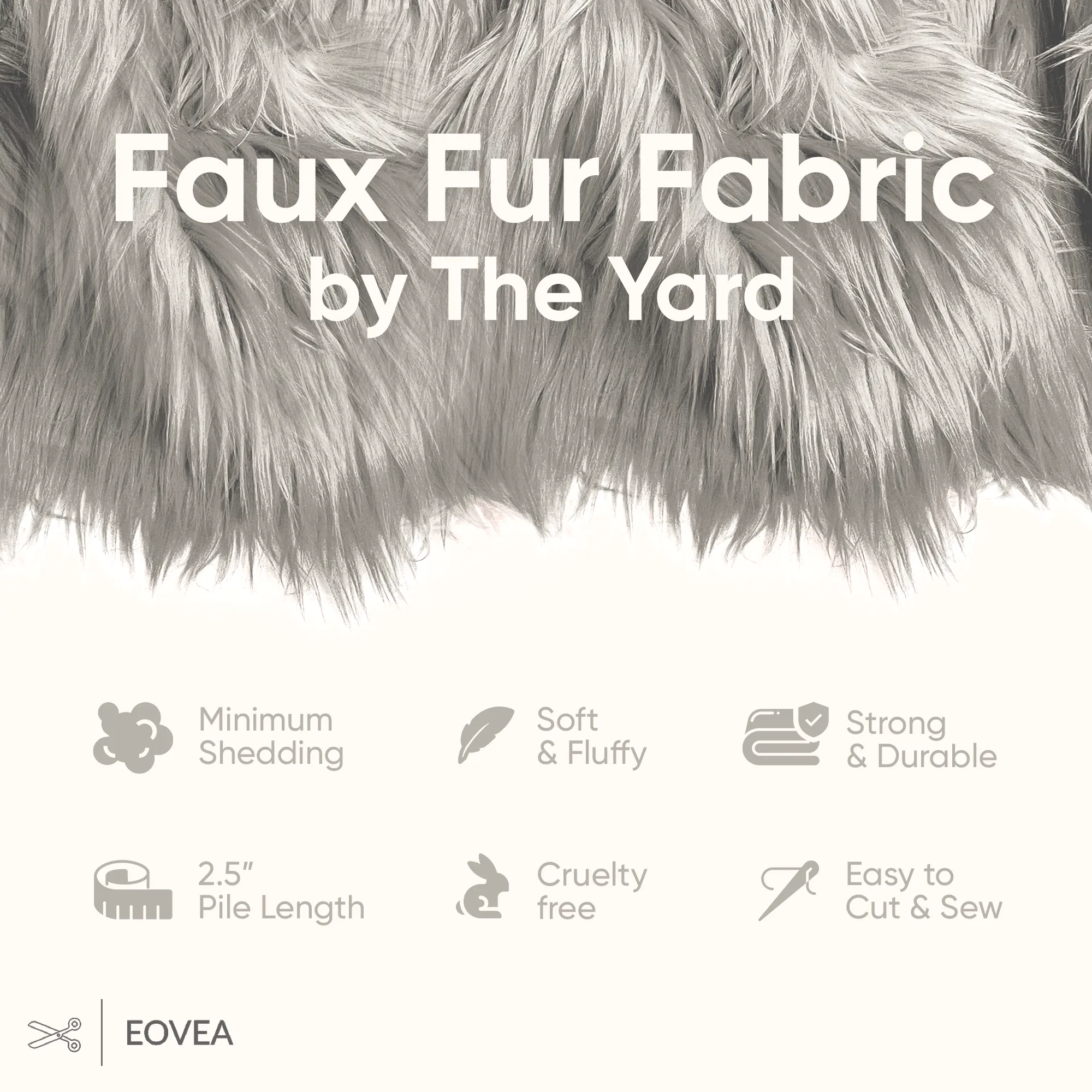 EOVEA Shaggy Faux Fur Fabric | Silver