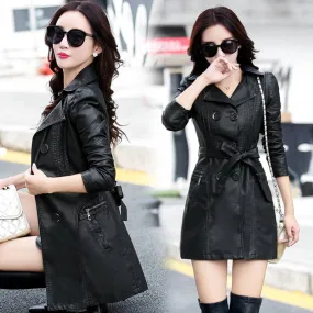 Faux Leather Black Trench Coat Jacket