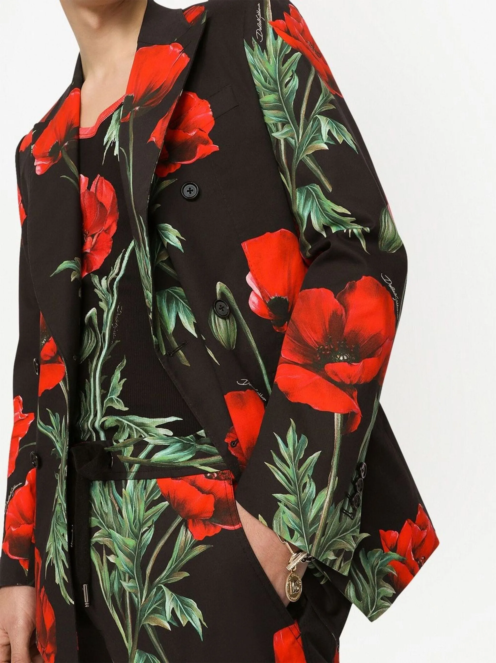 Floral-Print Double-Breasted Blazer