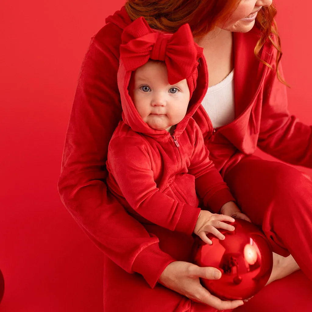 Garnet Red Velour Zip Hoodie