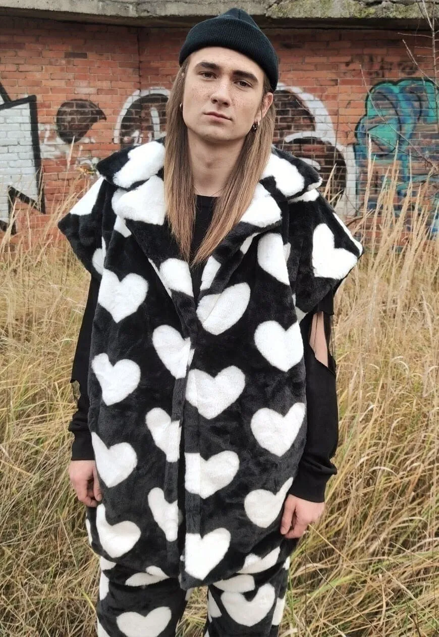 Heart fleece coat handmade faux fur love emoji trench coat