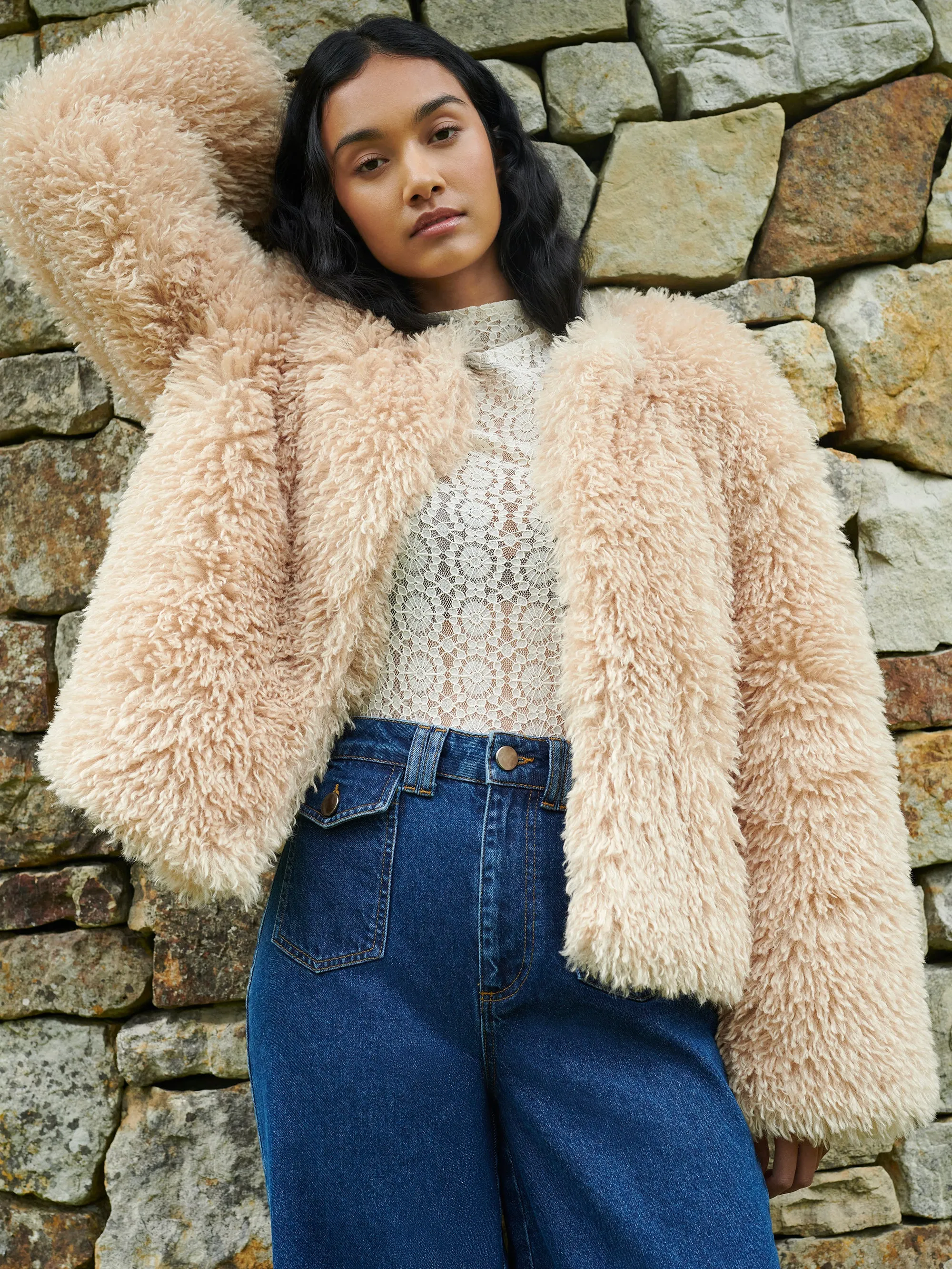 Issy Beige Faux Fur Jacket