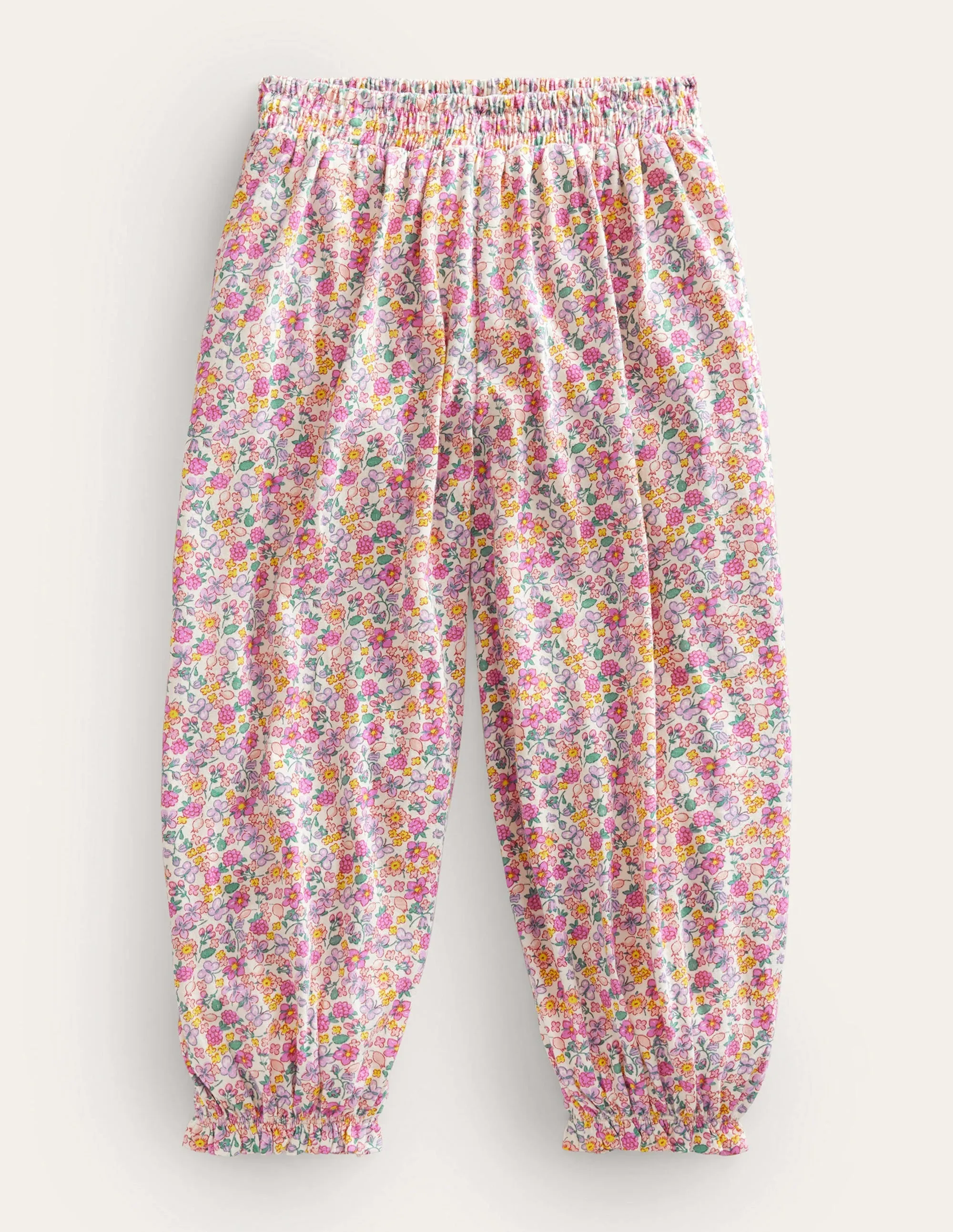 Jersey Harem Trousers-Bright Petal Pink Floral