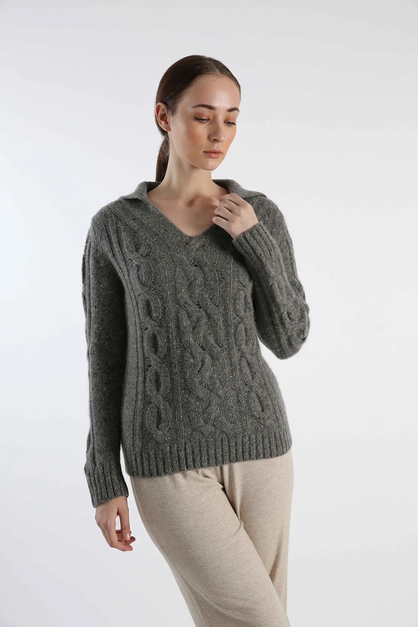 Jhonny Collar Pure Cashmere Sweater - Grey