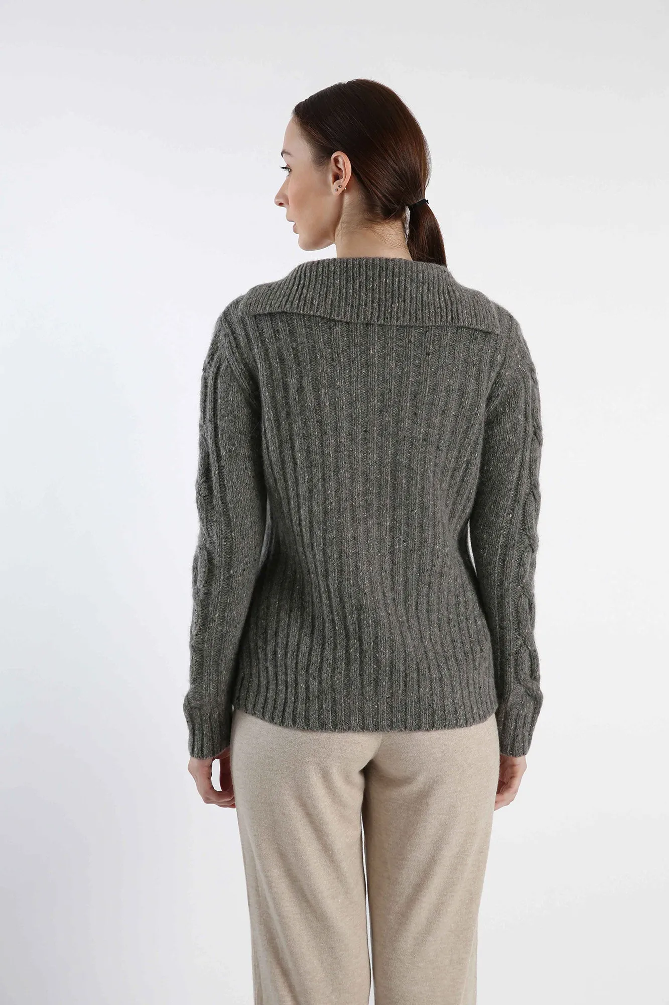 Jhonny Collar Pure Cashmere Sweater - Grey