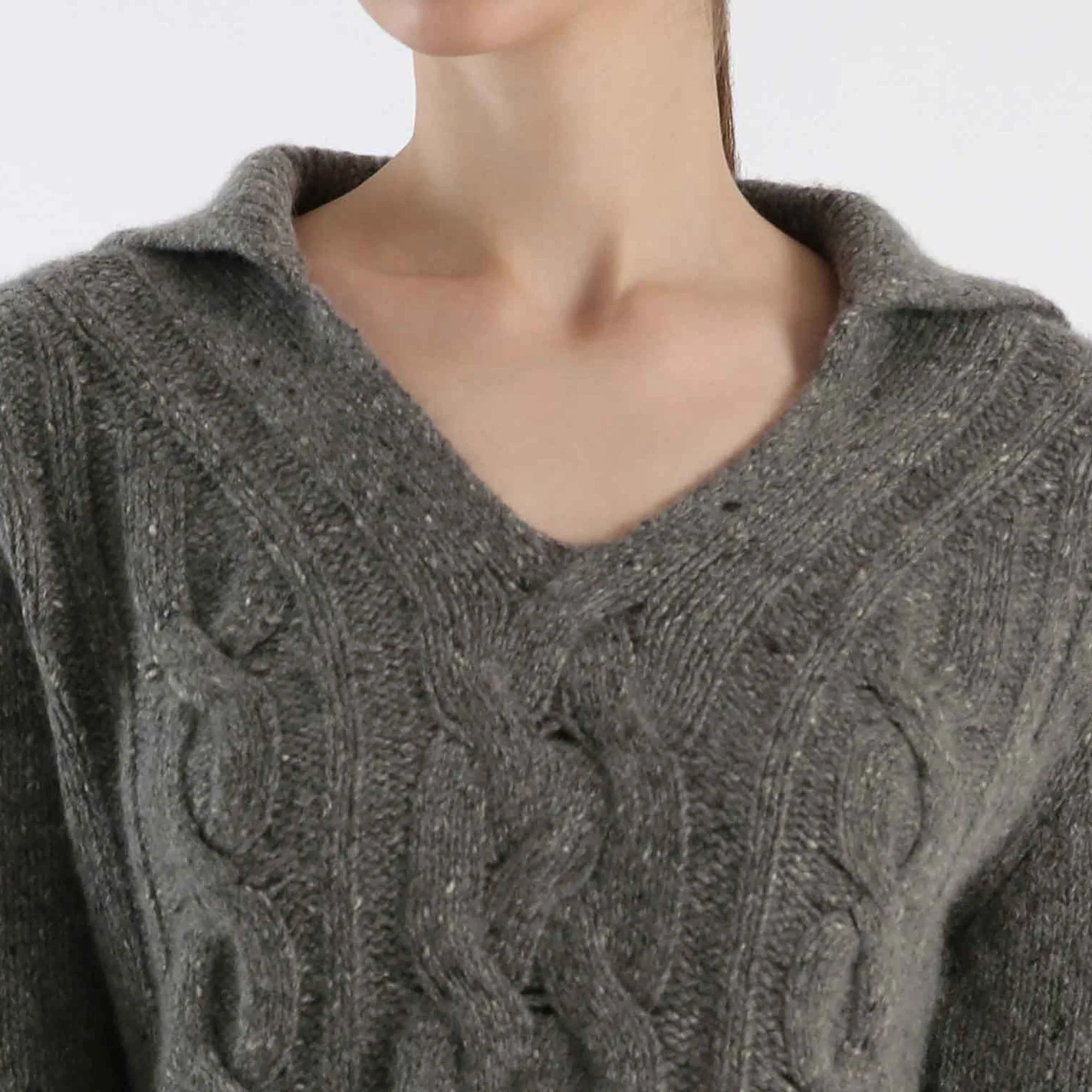 Jhonny Collar Pure Cashmere Sweater - Grey