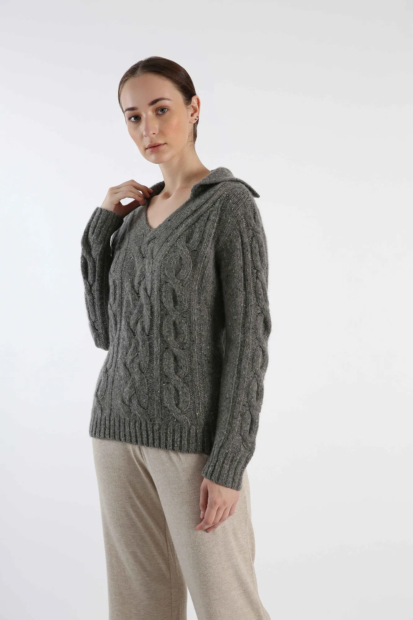 Jhonny Collar Pure Cashmere Sweater - Grey