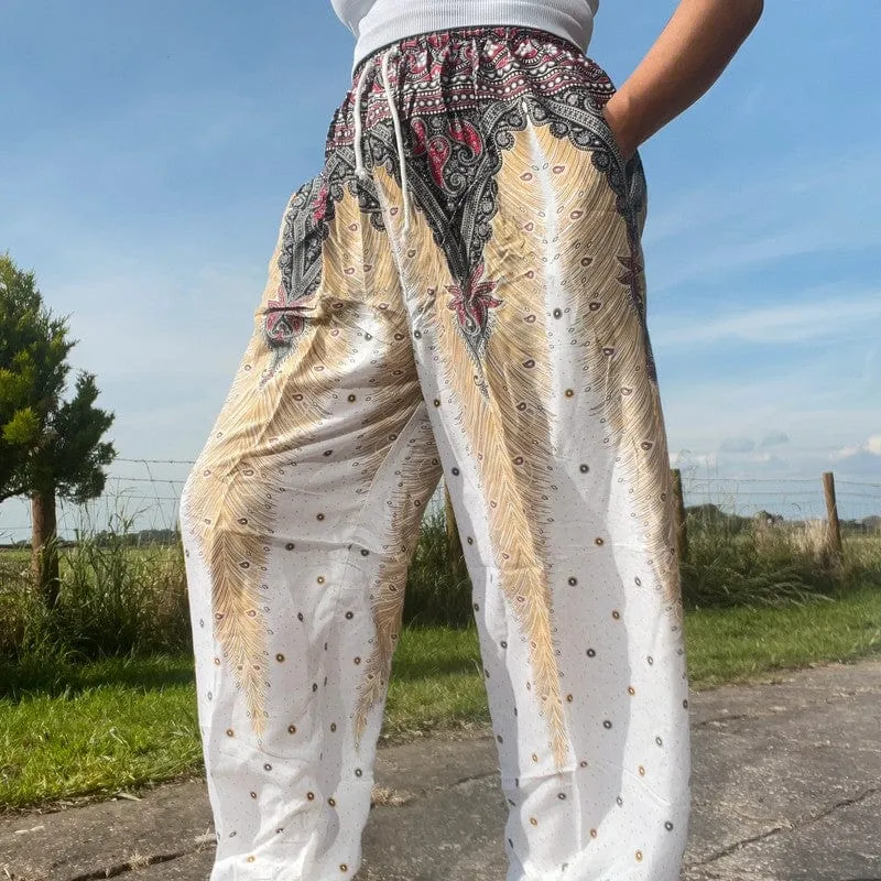 Ladies White Harem Pants Gypsy Hippie Aladdin Genie Female Womens Baggy Trousers