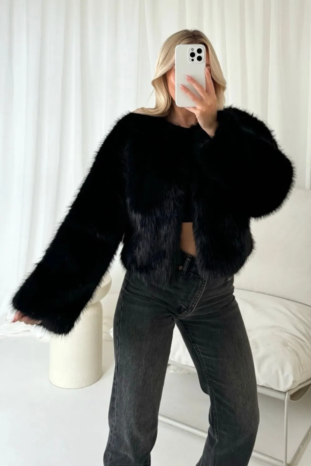 Lauren black faux fur jacket