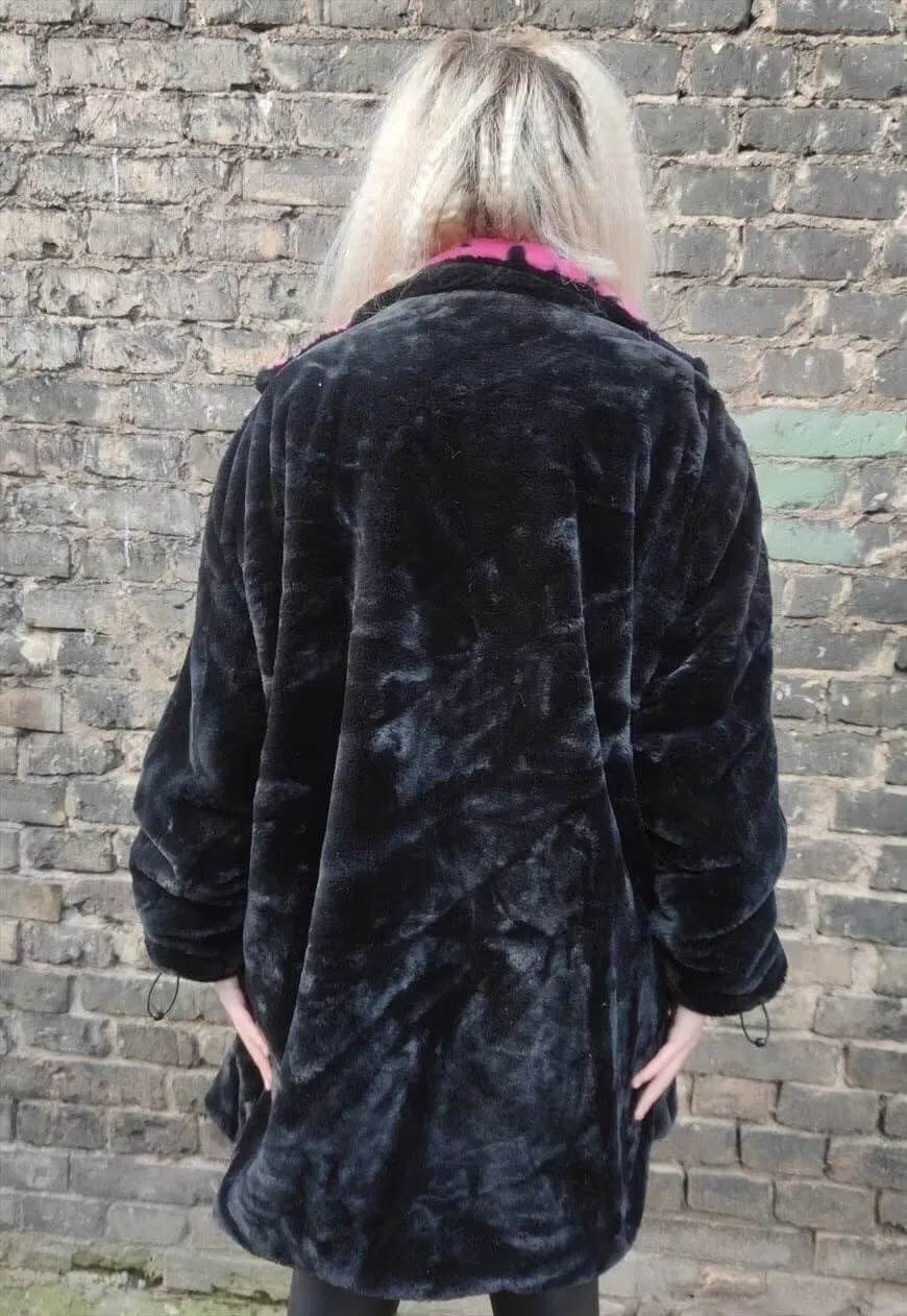 Leopard fleece coat handmade reversible animal trench coat