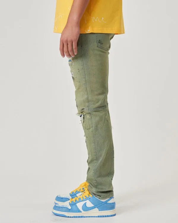 LIME SLIM FIT RIPPED DENIM