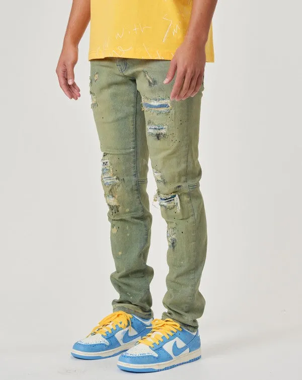 LIME SLIM FIT RIPPED DENIM