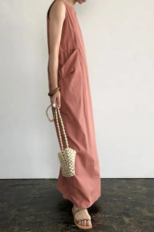 Linen Deep Pockets Sleeveless Maxi Dress