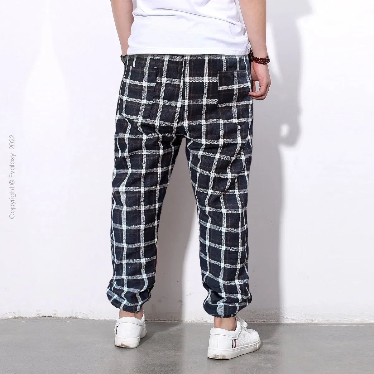 Loose DarkBlue Checks Premium Jogger Breathable Casual Harem Pants for Men & Women