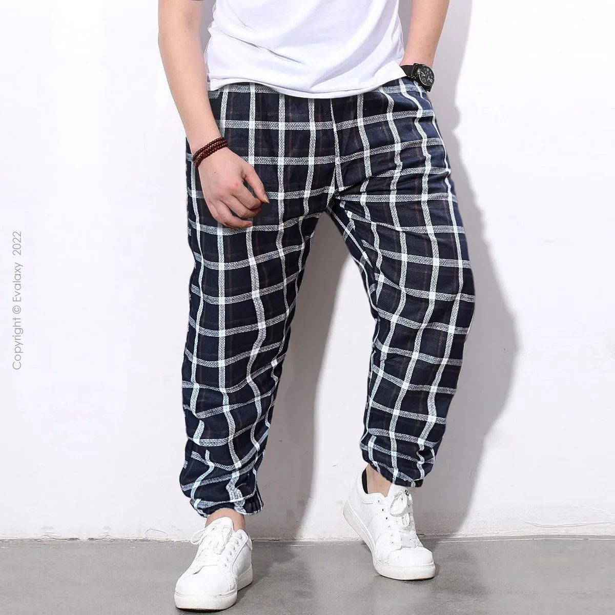 Loose DarkBlue Checks Premium Jogger Breathable Casual Harem Pants for Men & Women