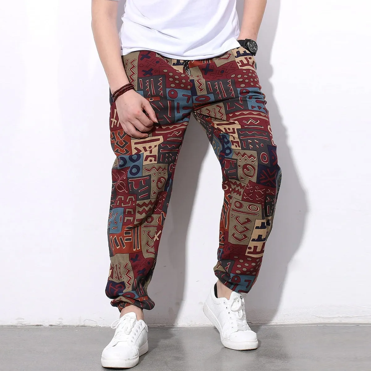 Loose Geomatric Prints StreetWear Jogger Breathable Casual Harem Pants for Men & Women